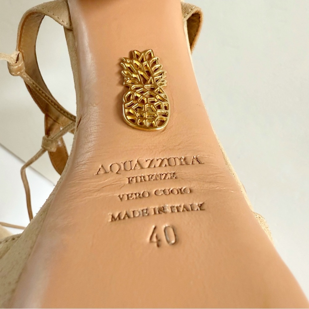 AQUAZZURA AUSTIN BEIGE CREAM SUEDE LACE UP ANKLE WRAP PLATFORM CHUNKY HEEL - Picture 14 of 15